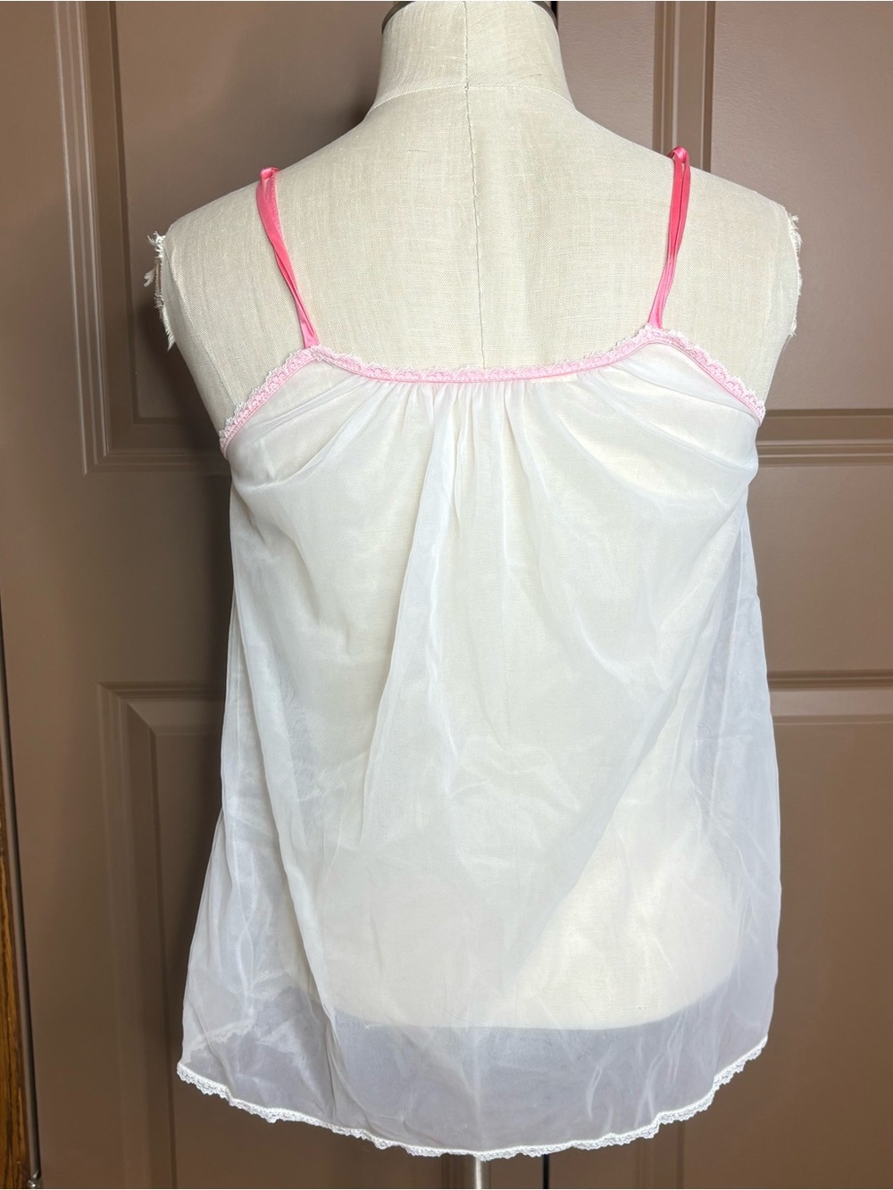 Vintage White Sheer Embroidered Babydoll Sleep Top - Picture 3 of 6